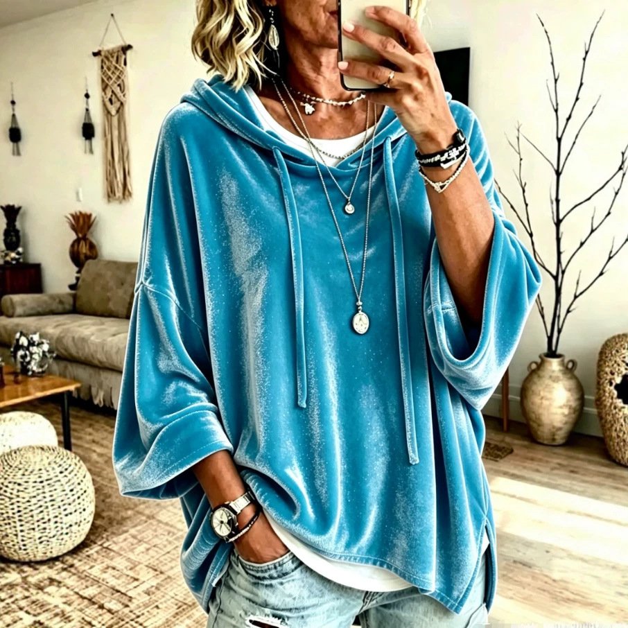 Velvet Hoodie for Women - Cozy Loose Fit