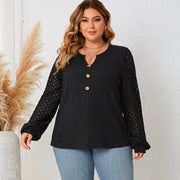 Lace Panel Long Sleeve Top for Women, XL-4XL Sizes