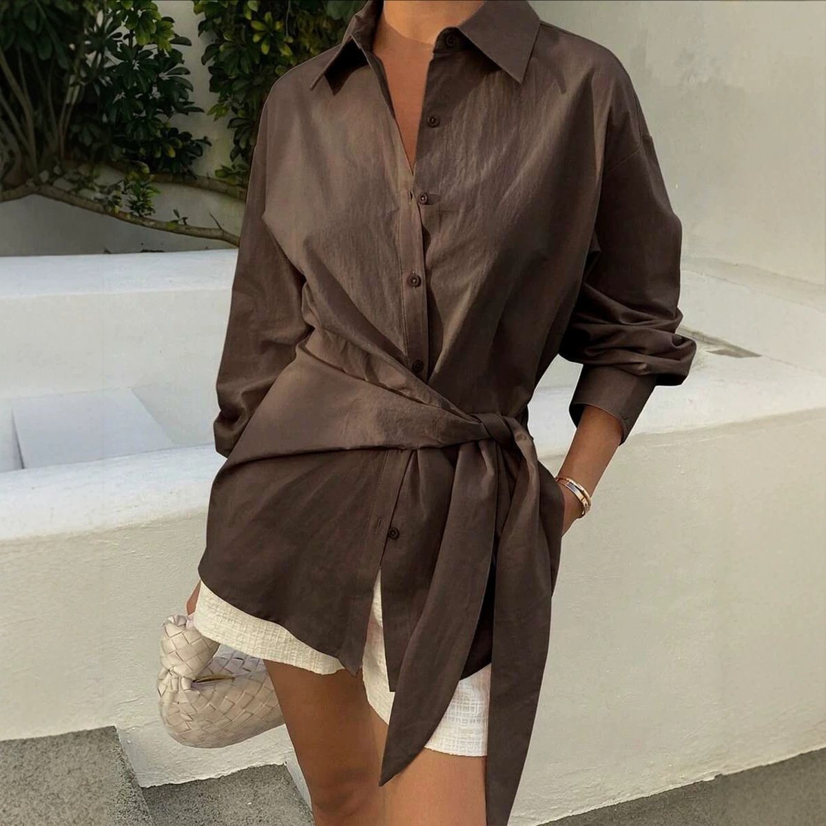 Elegant Asymmetrical Long Sleeve Blouse