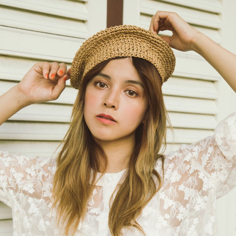 Vintage Straw Cloche Hat for Women - Summer Pumpkin Cap