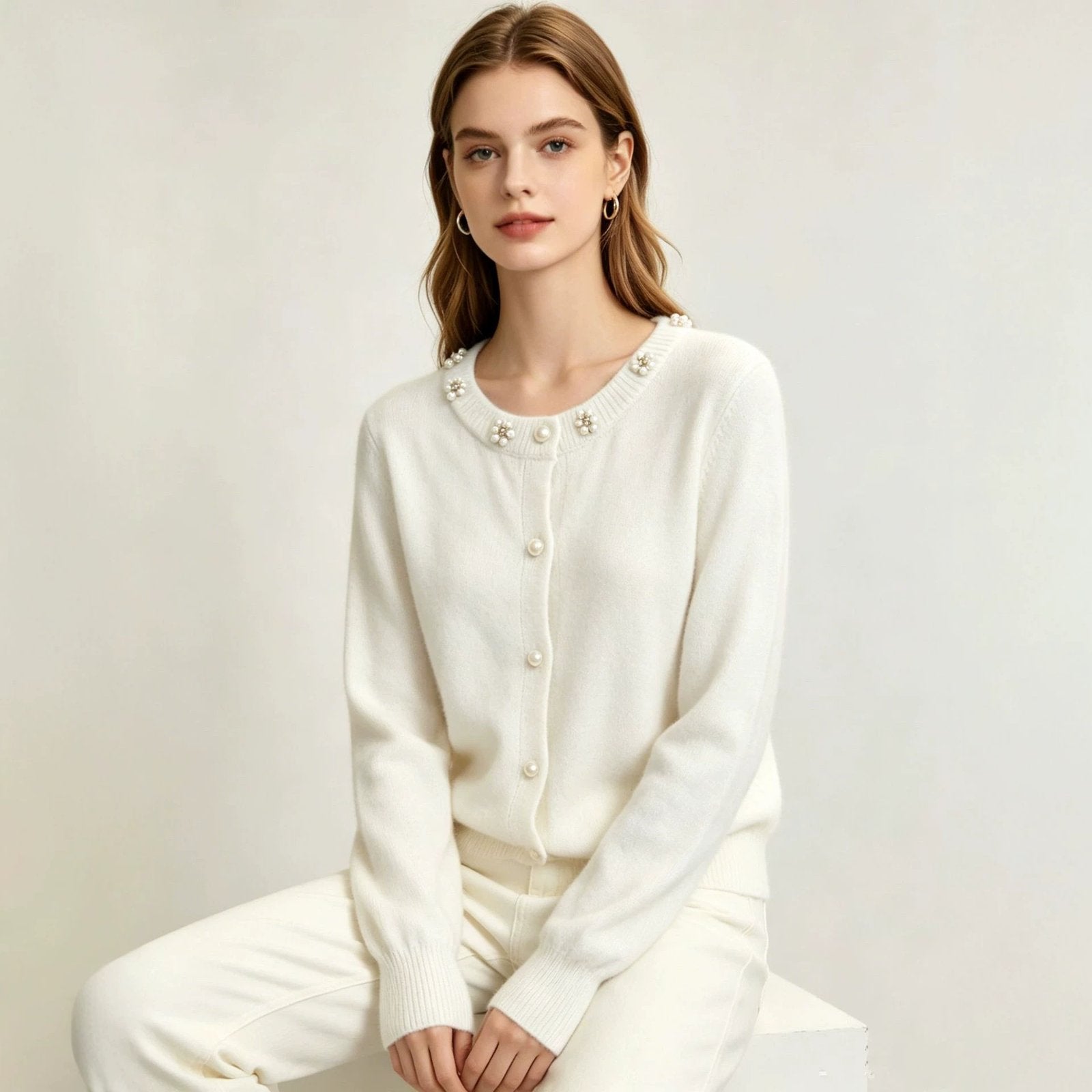 Loose-Fit Beaded Sweater Coat for Women