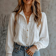 Lace-Panel Women's Long-Sleeve Button-Down Shirt