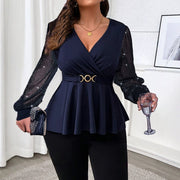 Sexy V-Neck Top with Lantern Sleeves for Women