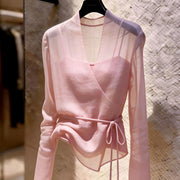 Summer Asymmetrical V-Neck Long Sleeve Top for Women