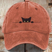 Summer Cat Print Cotton Hat with Distressed Finish