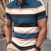Casual Men's Short Sleeve Shirt with 3D Striped Print