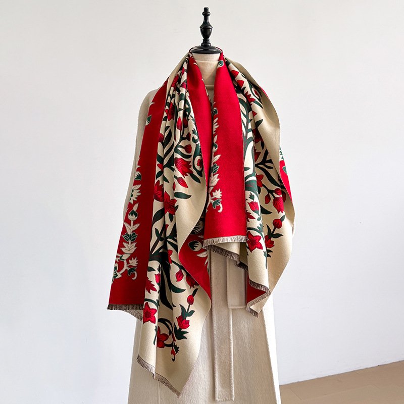 Add a Touch of Retro Chic with Our Floral Cashmere Scarf