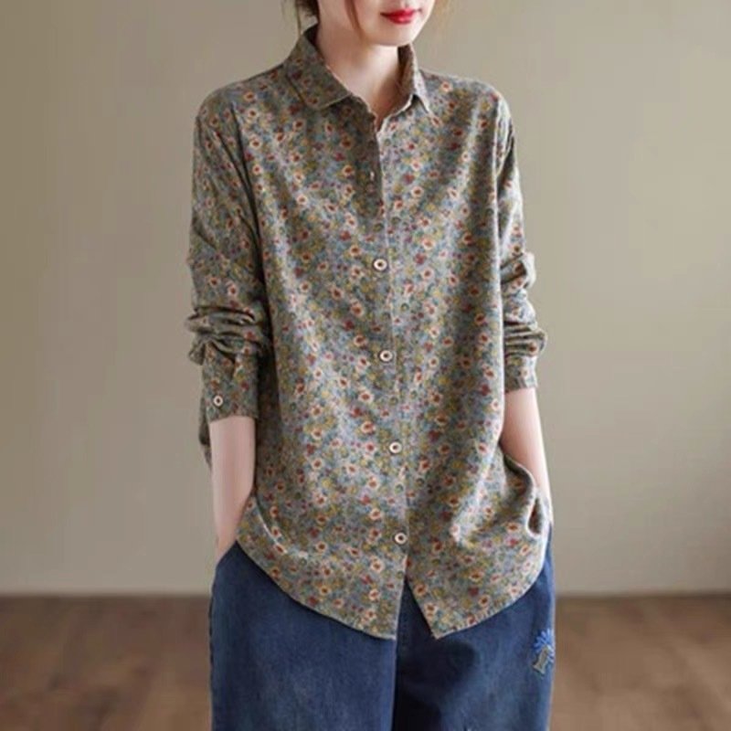 Plus-Size Floral Long-sleeve Shirt for Women