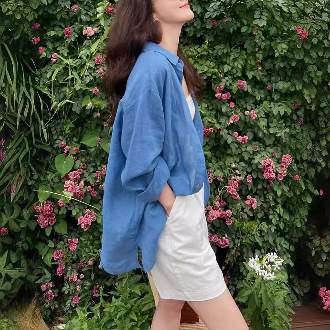 Protective Loose-Fit Ramie Shirt for Women