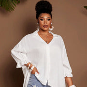 Loose Fit Plus Size Blouse with Lapel Collar