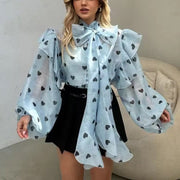 Lace-Up Bell Sleeve Casual Shirt for Women