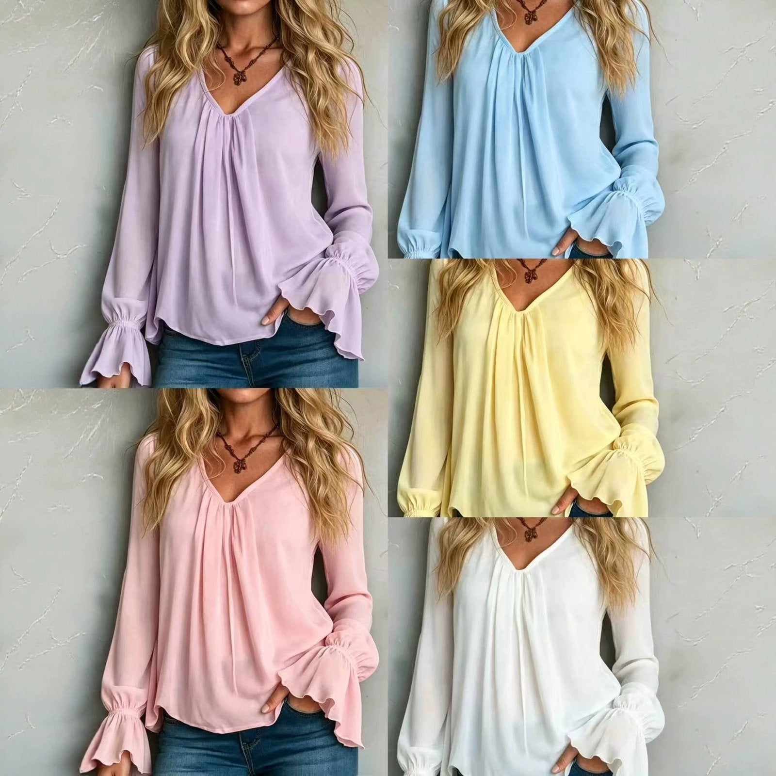 Versatile V-neck Long-sleeve Top for Women