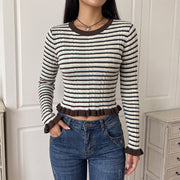 Trendy Retro Striped Cropped Sweater