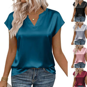 Satin V-Neck Short-Sleeve Top for Women