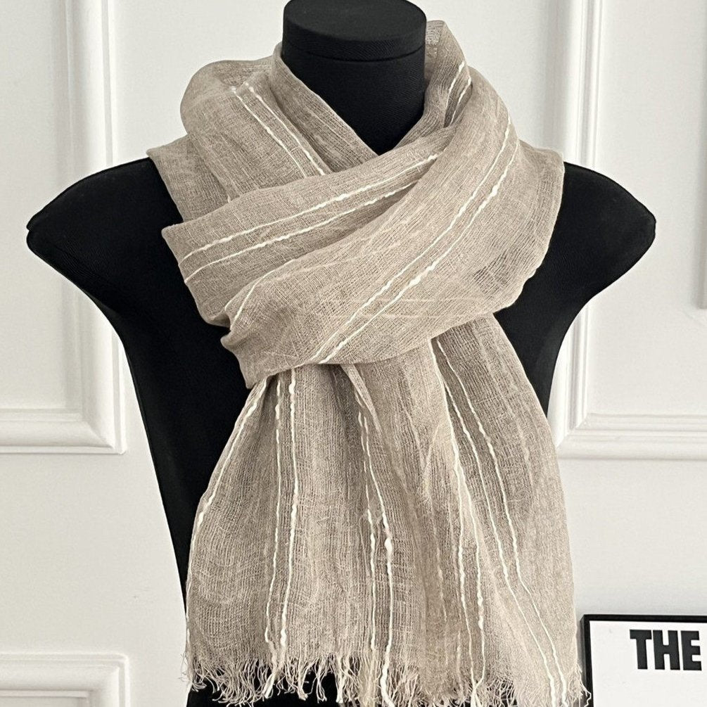 Linen Striped Long Scarf Shawl for Women