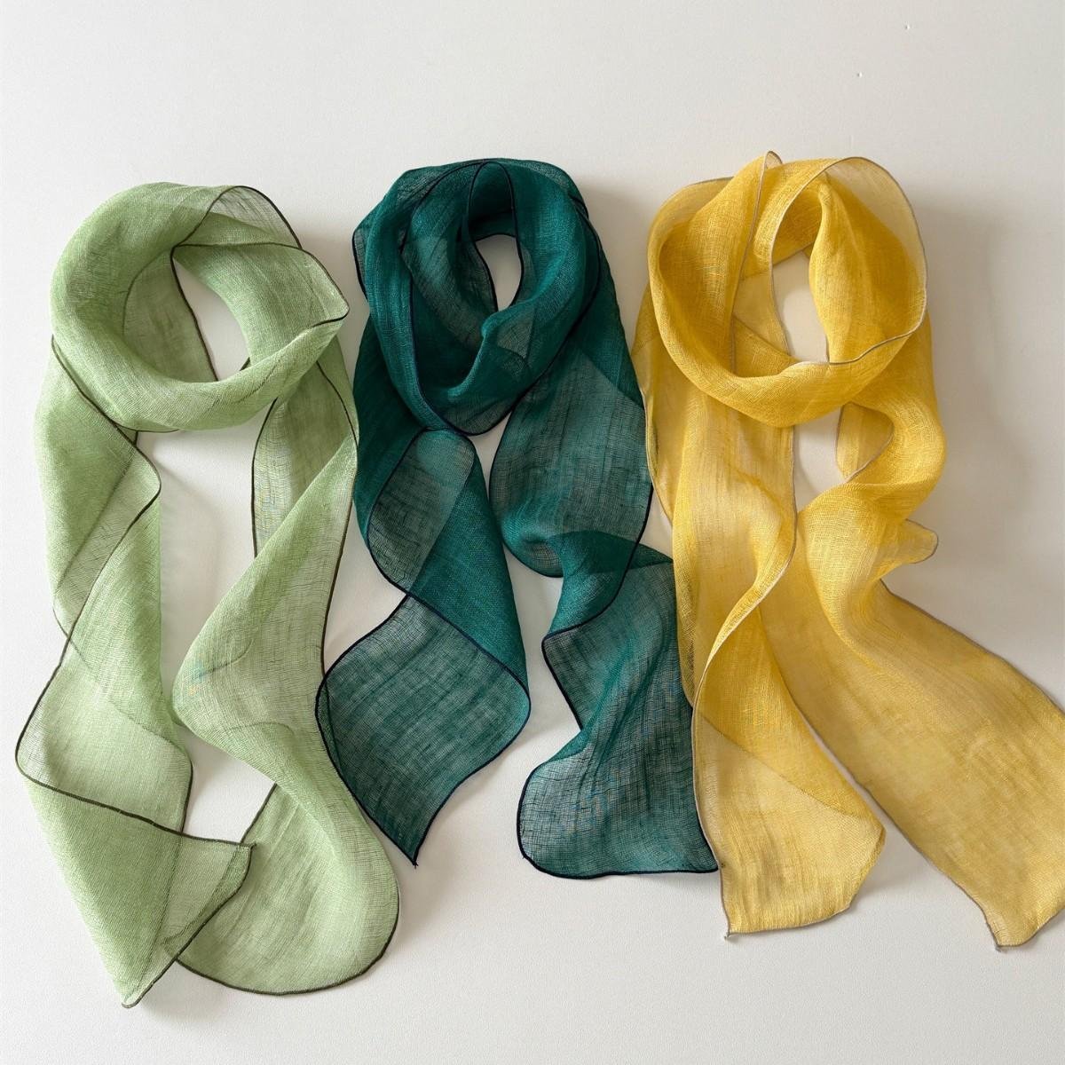 Linen Tie-Dye Hair Scarf - Semi-Transparent Hairband