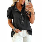 Women's Relaxed Fit Denim Puff Sleeve Shirt