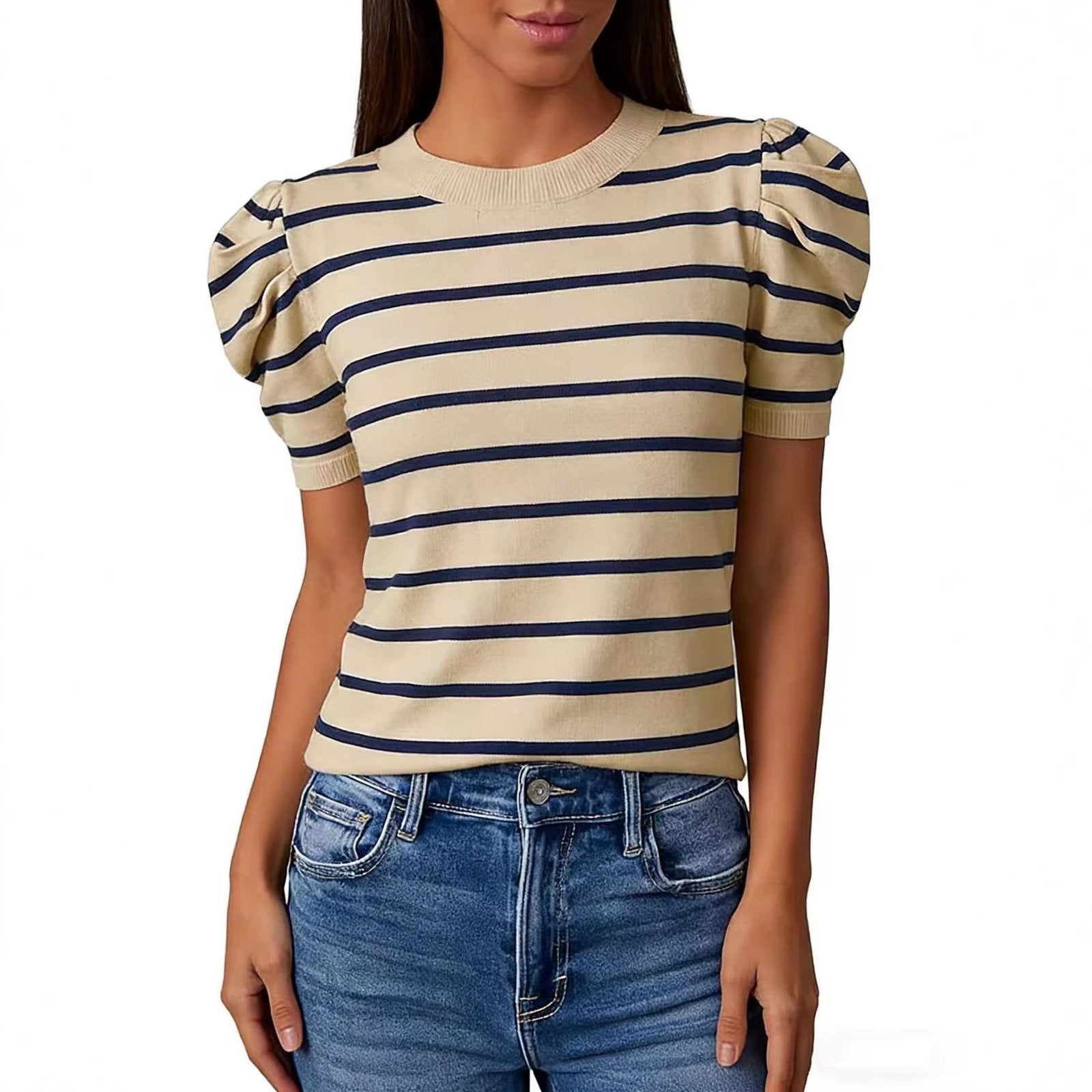 Vintage Striped Knit Sweater for Women - Elegant Pullover Top