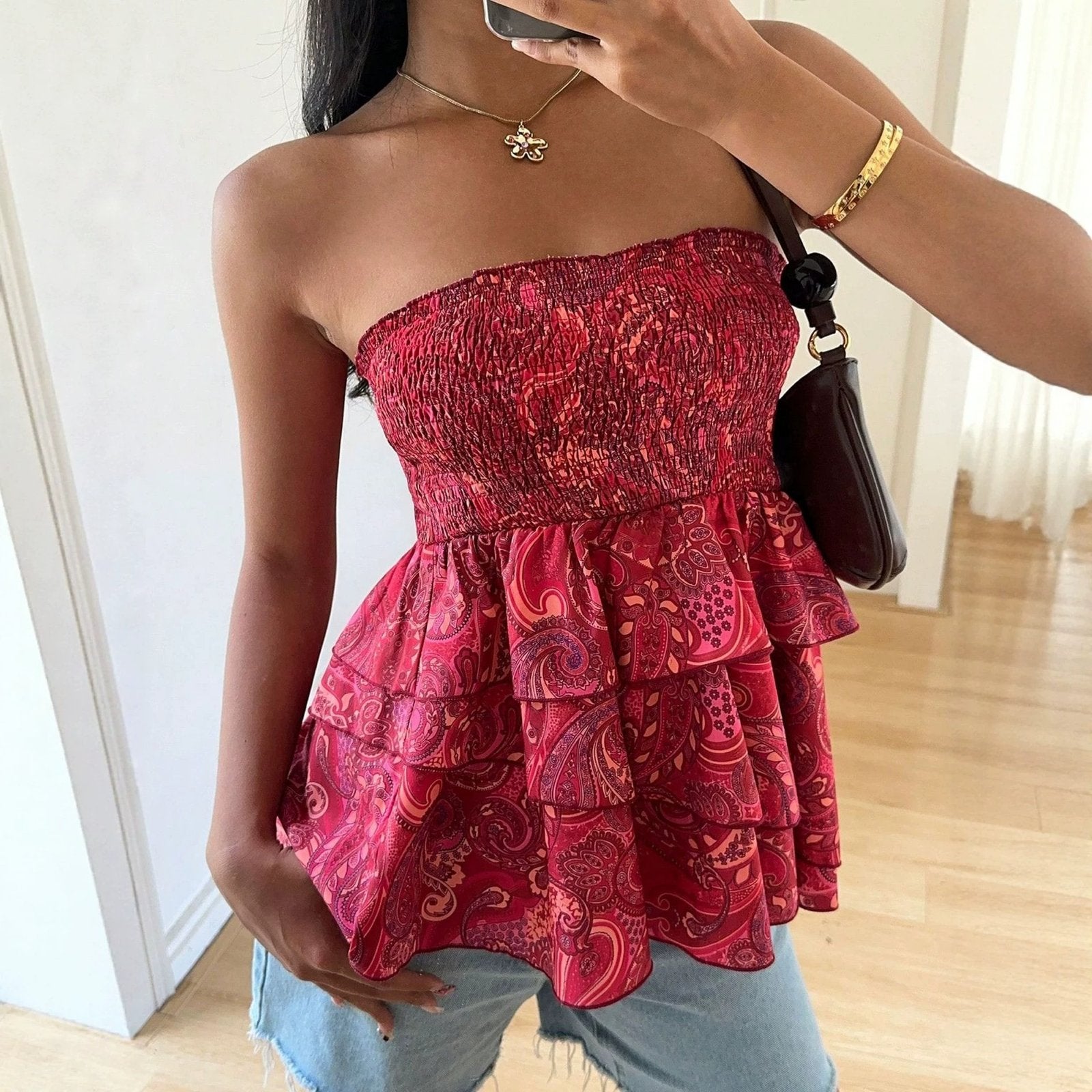 Multicolor Ruffled Strapless Top for Women