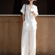 Casual White Cotton-Linen Blouse