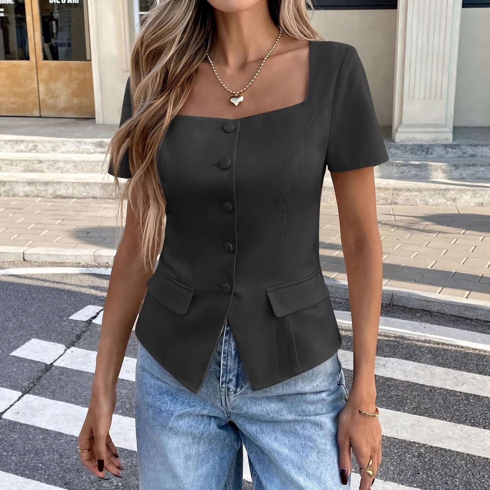 Elegant Solid Color Casual Blouse for Women
