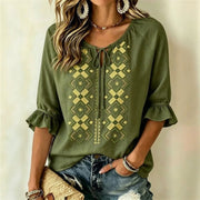 Women's Retro V-Neck Short Sleeve Tops