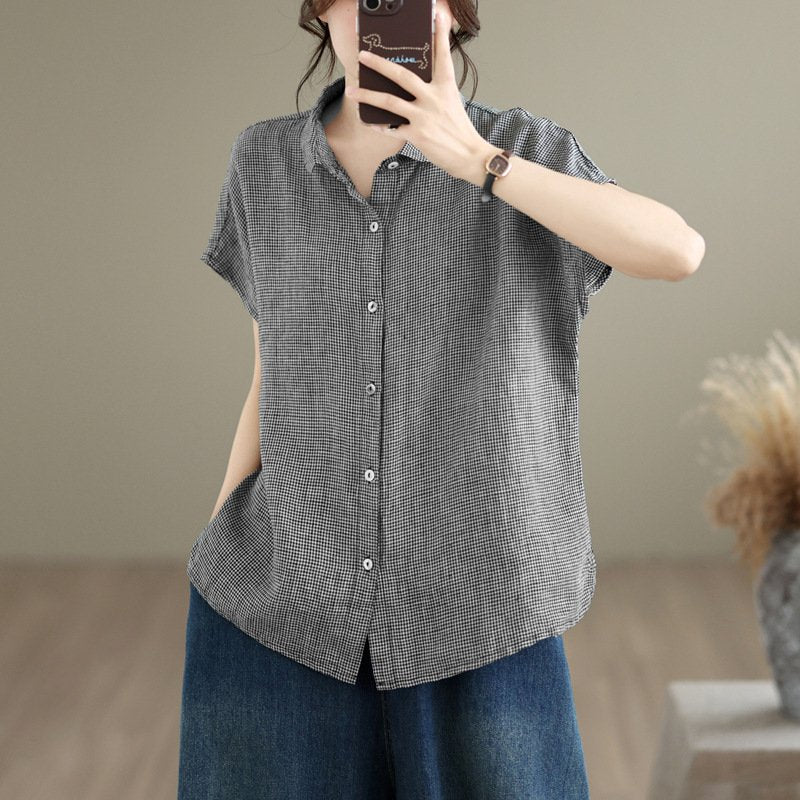 Elegant Linen Blouse with Yarn-Dyed Detail