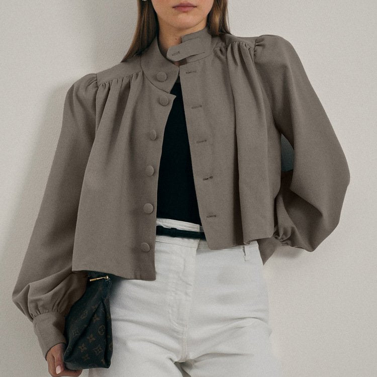 Casual Long-sleeve Shirt for Women - Stand-up Collar