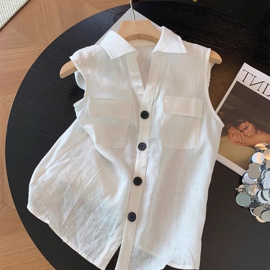 Classic Linen Sleeveless Vest Top for Women