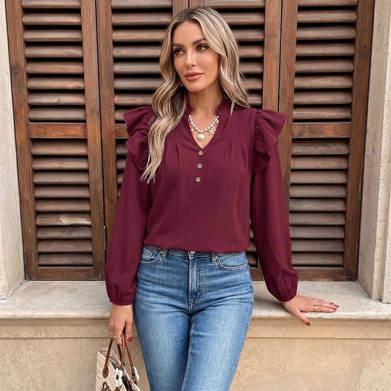 Ruffled V-Neck Shirt