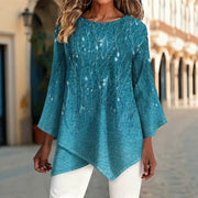 Lake Blue Asymmetrical Flared Sleeve Blouse