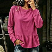 Relaxed Fit Long Sleeve Crew Neck Top for Women