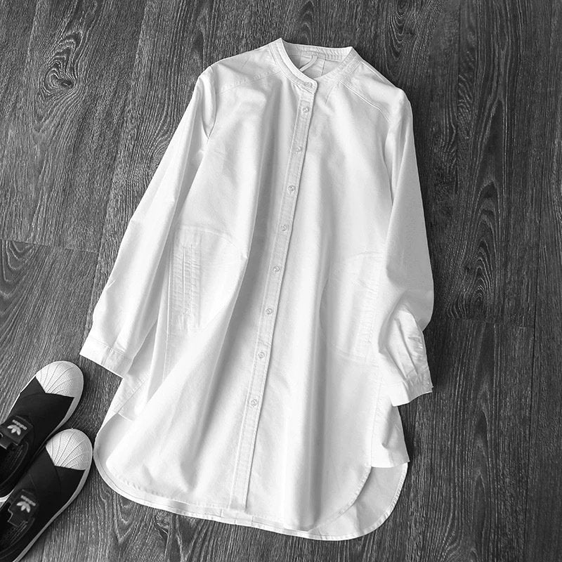 French-Style White Long-Sleeve Blouse for Women