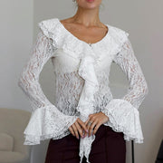 Sheer Lace Long-Sleeve Top for Women