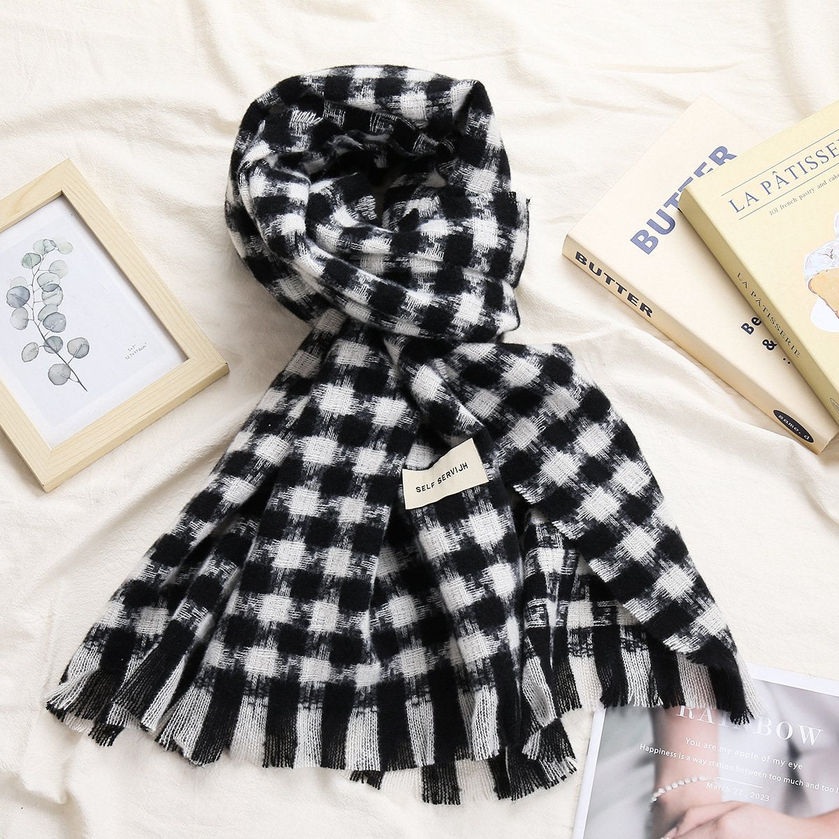 Retro Diamond Plaid Scarf for Women