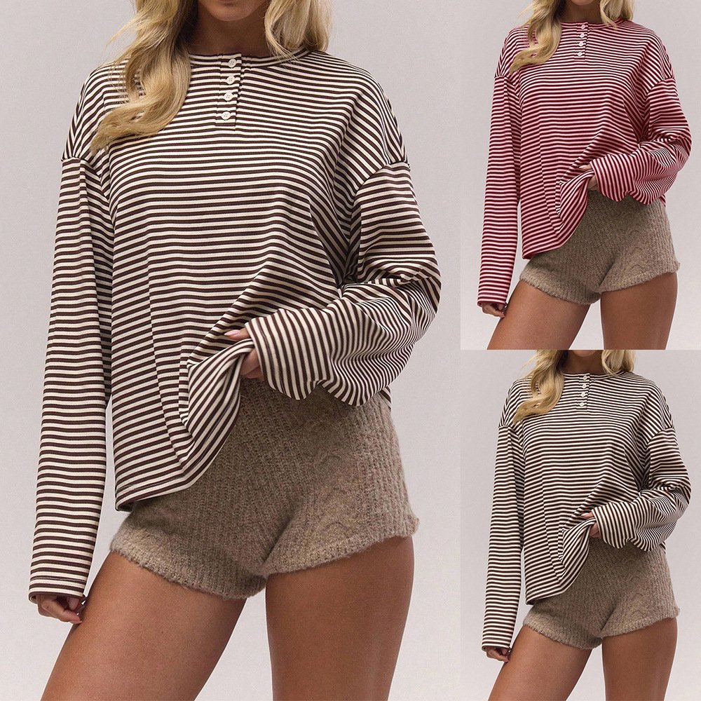 Loose-Fit Striped Long-Sleeve Tee for Women