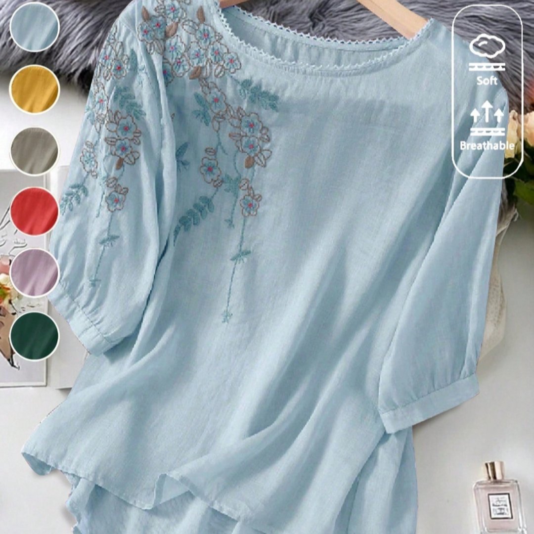Loose-Fitting Embroidered Cotton T-Shirt for Men and Women