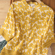 Floral Print Women's Blouse, Soft Cotton, Three-quarter Sleeve, Relaxed Fit