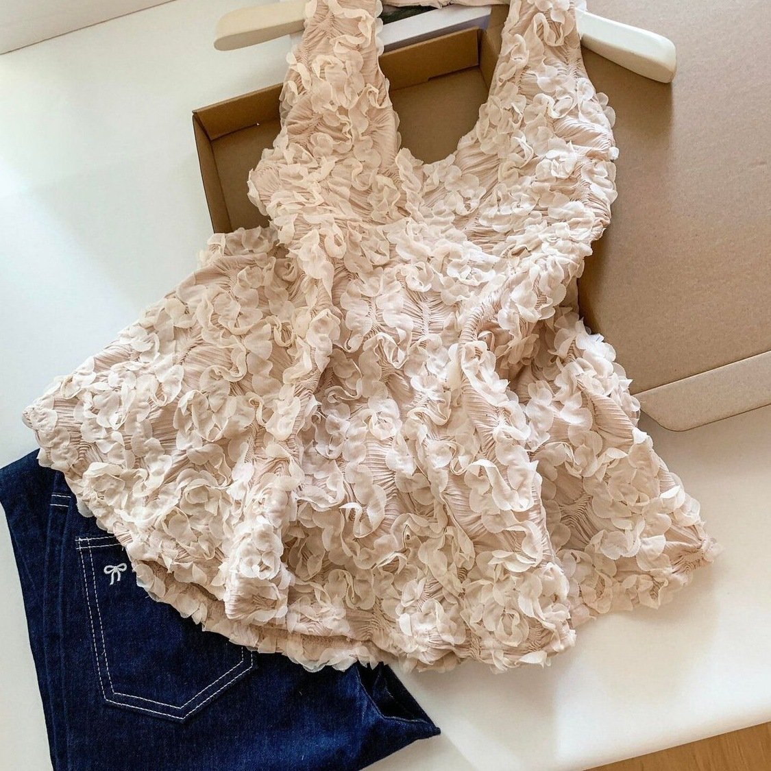 Floral Halter Neck Top for Women - 3D Floral Design