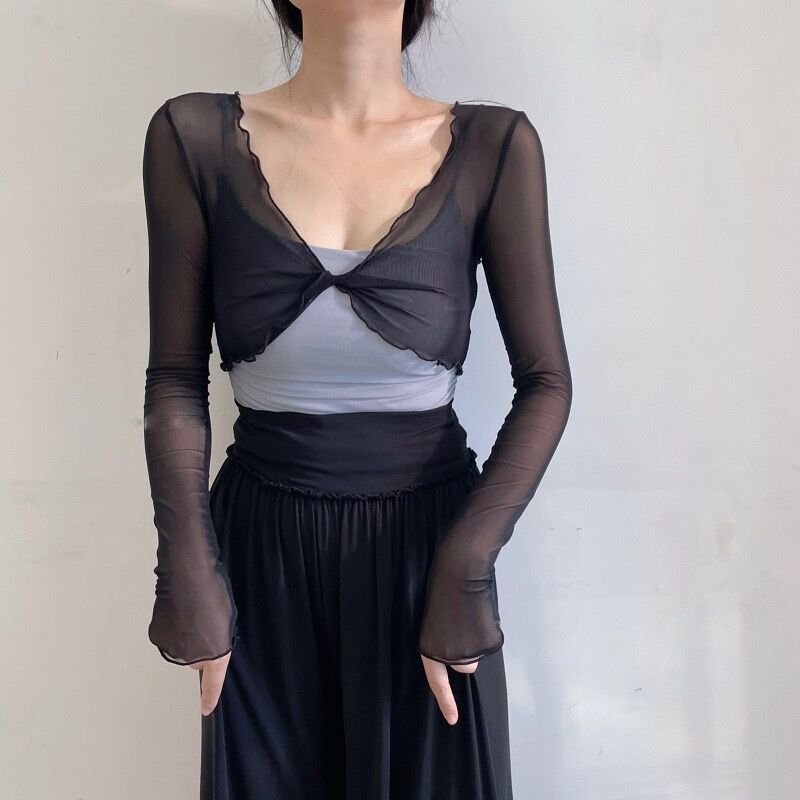 Elegant Long-Sleeve Dance Shawl Top for Women