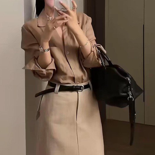 Slimming V-Neck Shirt for Women, Coffee