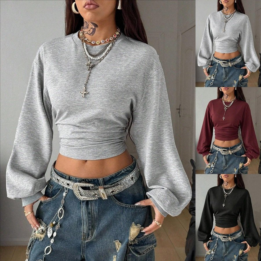 Chic Long-sleeve Top for Women - Gray, Wine Red, Black