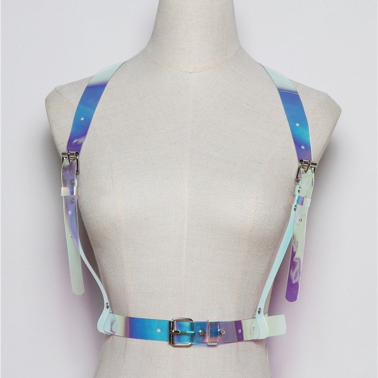 Rainbow Iridescent PVC Suspender Belt for Women