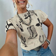 Cartoon Crew Neck Tee for Women
