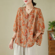 Soft Cotton-Linen Blouse with Frog Buttons