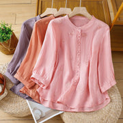 Retro Loose-fit Embroidered Blouse For Women