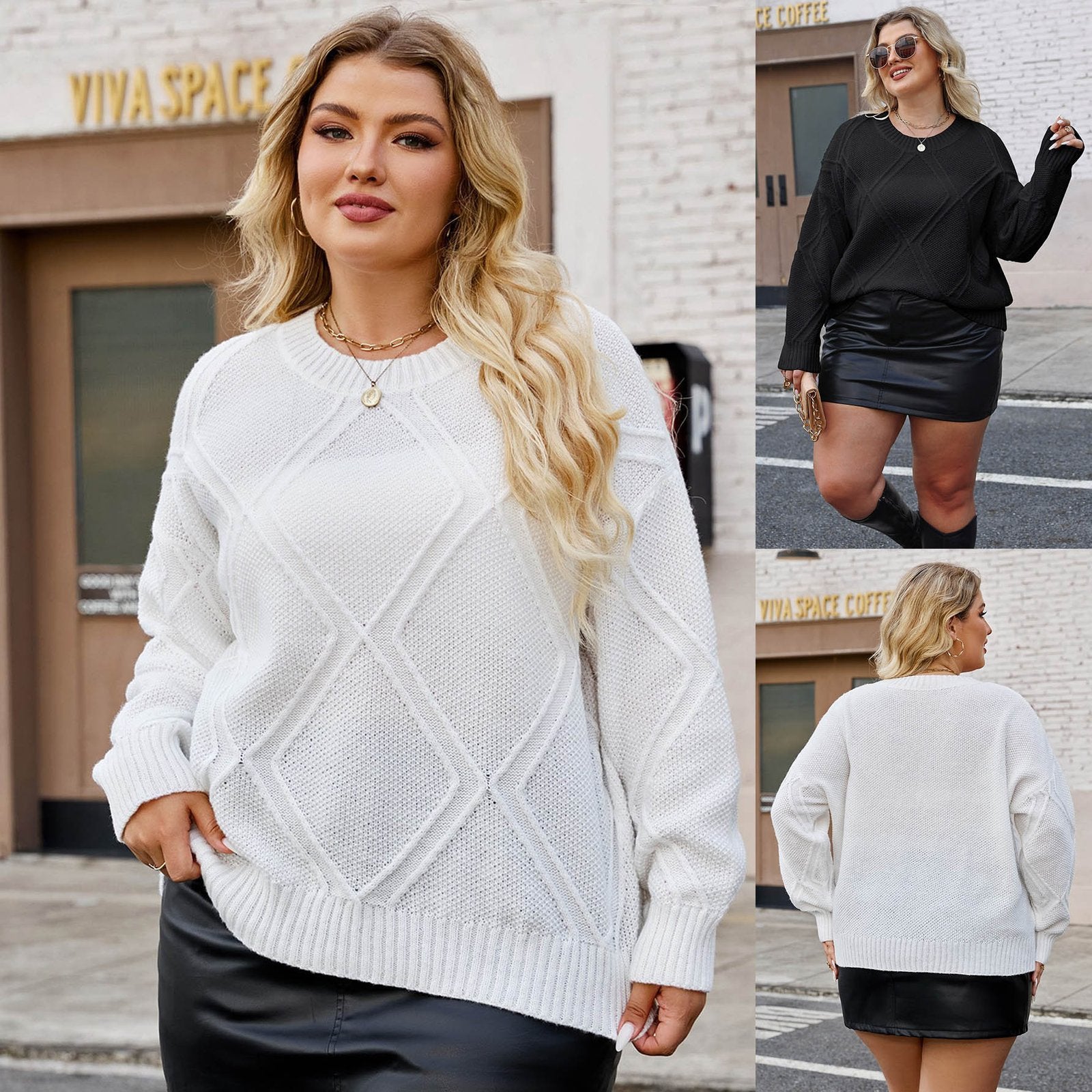 Casual Herringbone Knit Sweater for Women