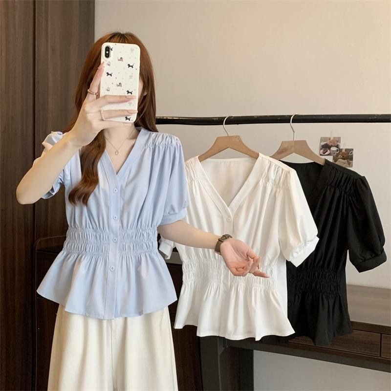 Plus-Size Women's Short Sleeve Waist-Cinching Shirt