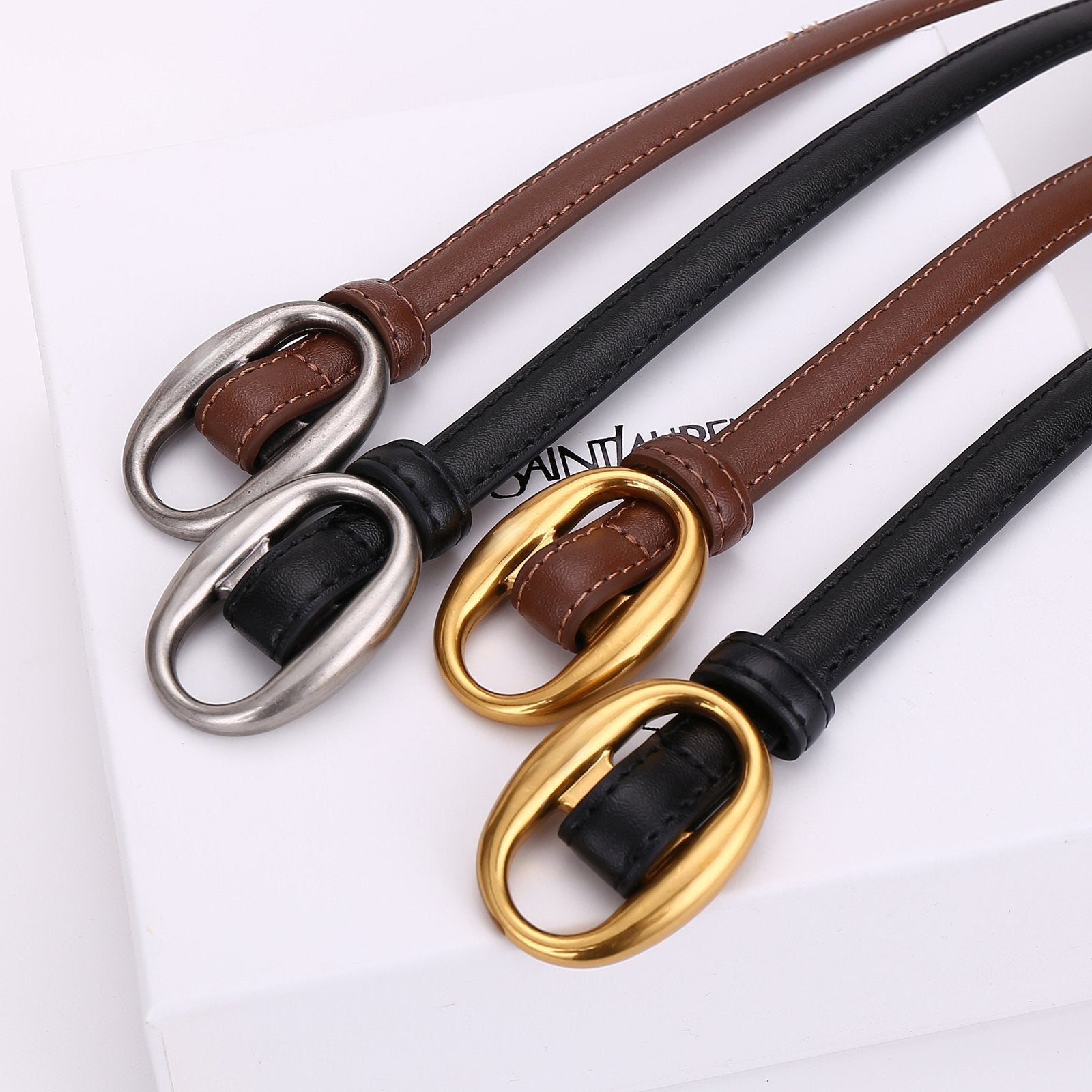 Slim Leather Belt for Women - Smooth, No-Hole Design