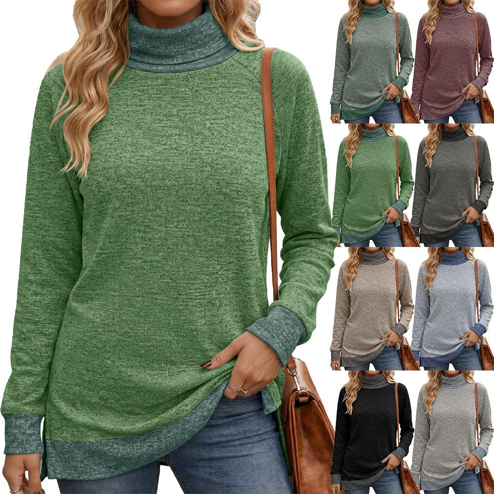 Loose-Fit Turtleneck Slit Top for Women